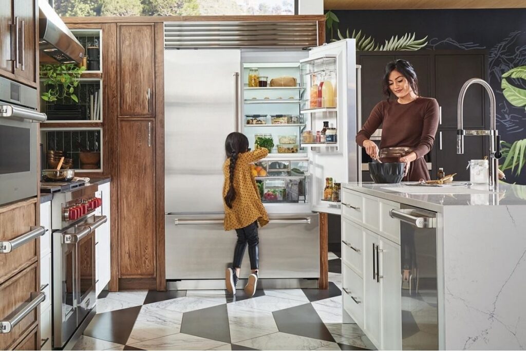 A stylish kitchen with a Sub-Zero refrigerator