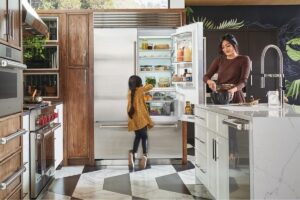 A stylish kitchen with a Sub-Zero refrigerator